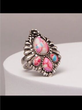 Silver-Tone Pink Multi-Stone Statement Ring